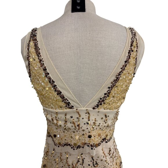 Basix II Gold Sequin & Beaded Sleeveless Cocktail Dress 4P - Picture 8 of 11